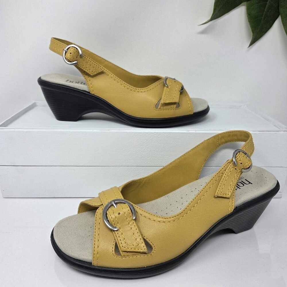 Hotter Kiwi Womens 7 Slingback Sandals Yellow Leather Adjustable Straps Casual